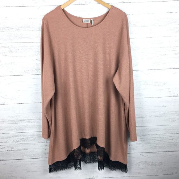 LOGO by Lori Goldstein Tan Rib Knit Tunic Top